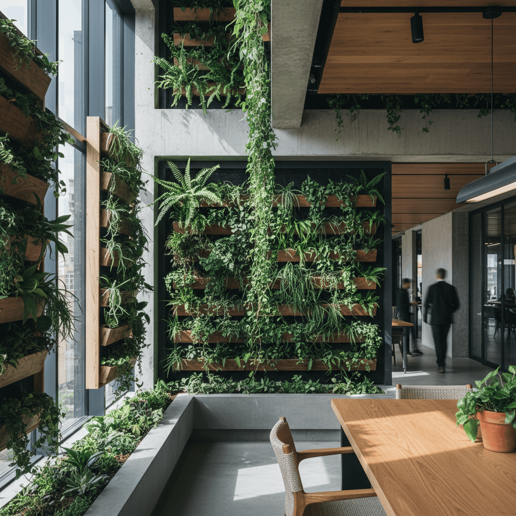 Biophilic design with integrated greenery and living walls